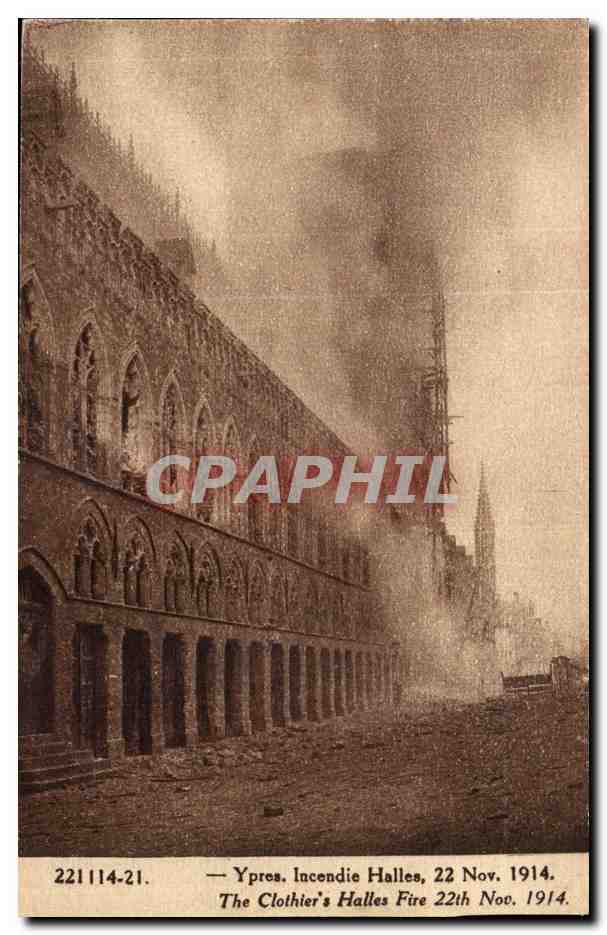 Belgie Belgique Ypres CPA Incendie Halles 22 nov 1914 