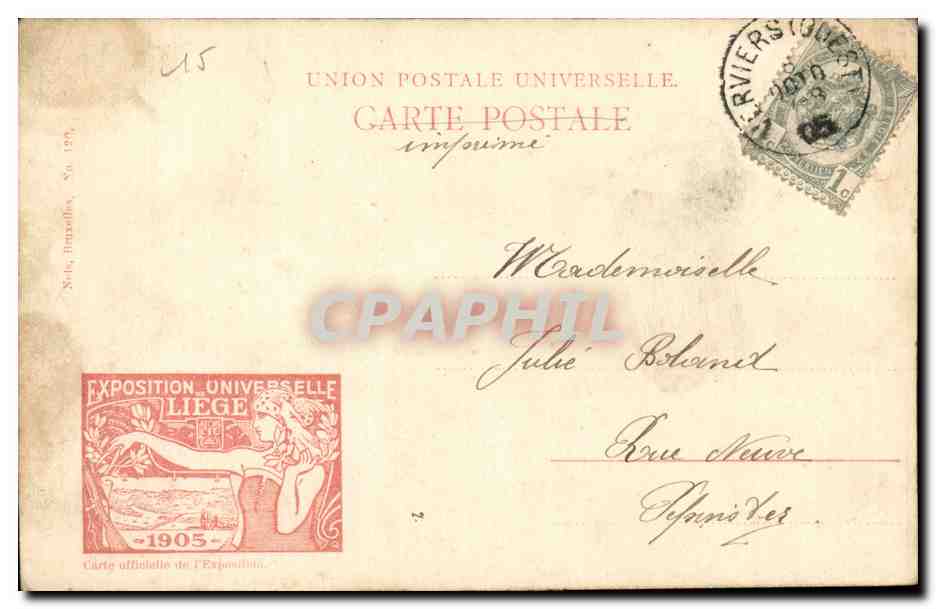 Belgie Belgique Liege CPA Exposition universelle 1905 Paysage a la Boverie — Rückseite