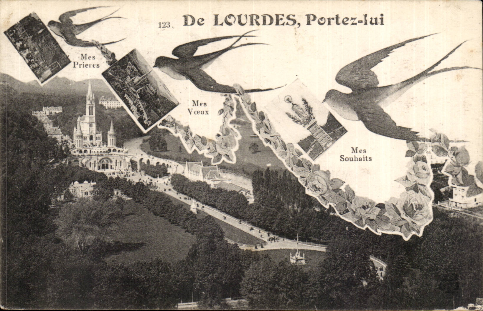 CPA De lourdes Portez lui (hirondelle) 