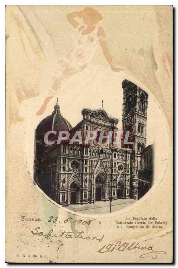 Italie Italie Firenze CPA La FAcciata della Cattedrale e il campanile di Giotto (femme en relief)