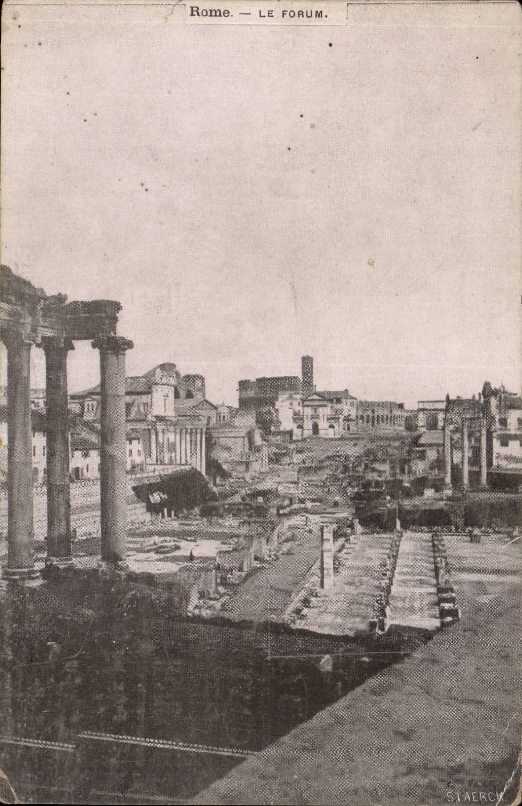 Italie Italia Rome CPA Le forum (pub Comite du commerce Valognes Grande Cavalcade Loterie 13 aout 1905)