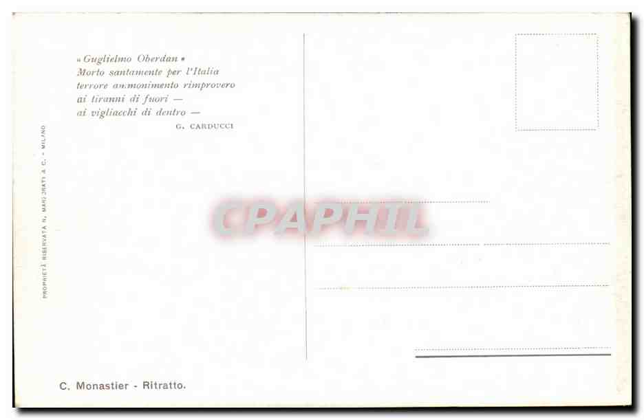 Italie Italia Guglielmo Oberdan Morto santamente per l'italia G Carducci — Verso