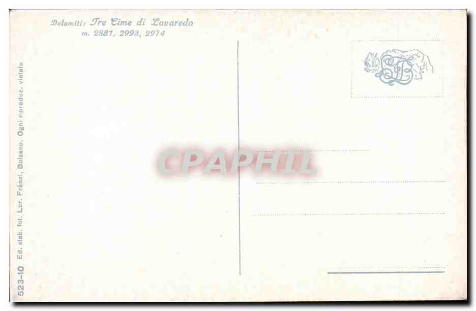 Italie - Italia - Dolomiti - Tre Cime di Lavaredo m 2881 - CPA  — Rückseite