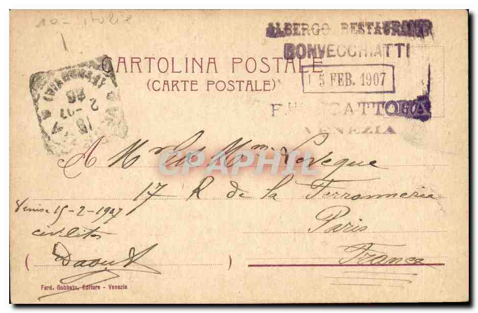 Italie - Italia - Venezia - Imboccatura del Canal Grande coll'Albergo Europa - CPA  — Rückseite