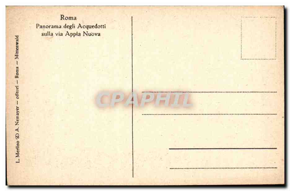 Italie Italia Roma CPA Panorama degli Acquedotti sulla via Appia Nuova — Rückseite