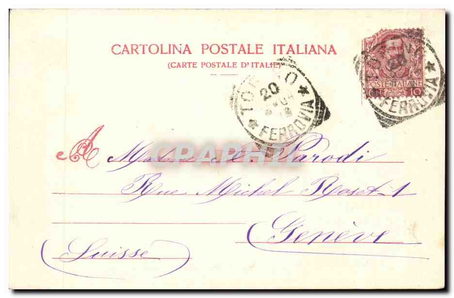 Italie Italia Torino CPA Via Pietro Micca — Rückseite