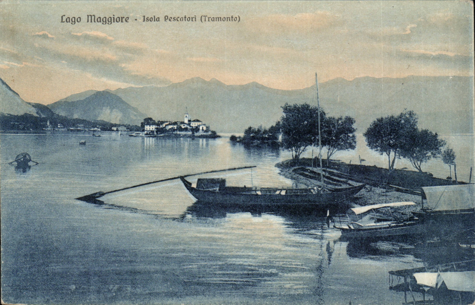 Italie Italia CPA Lago Maggiore Isola Pescatori (Tramonto)