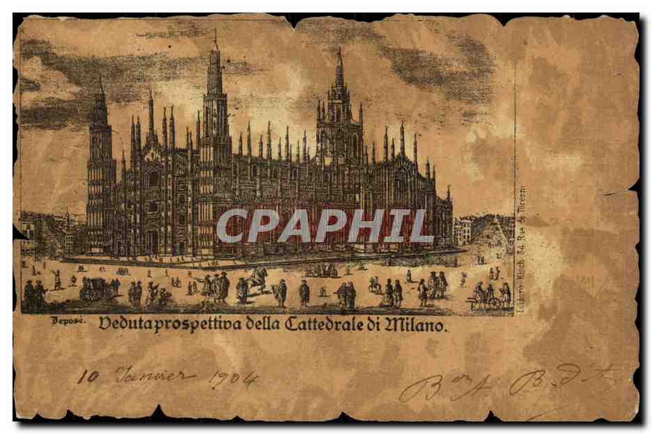 Doppelte Perspektive der Kathedrale von Mailand — Einlagerung — Verlag: Salario Reich & C°, Turin, Seriennummer nicht sichtbar