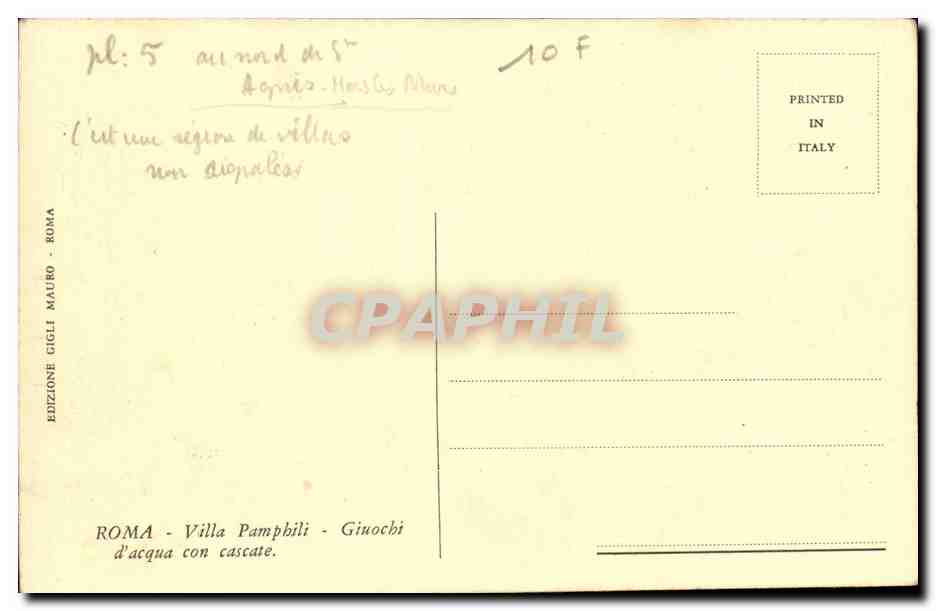 Italie Italia Roma CPA Villa Pamphili Giuchi d'acqua con cascate — Rückseite