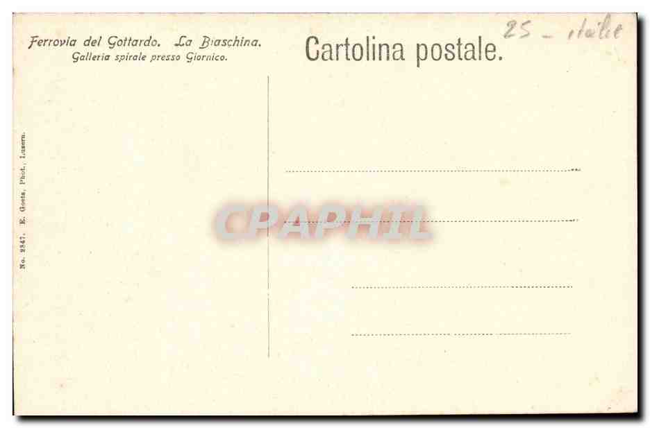 Italie - Italy - Ferrovia del Gottardo - La Biaschina - Chemin - train - Galleria spirale presso Giornico - CPA  — Rückseite