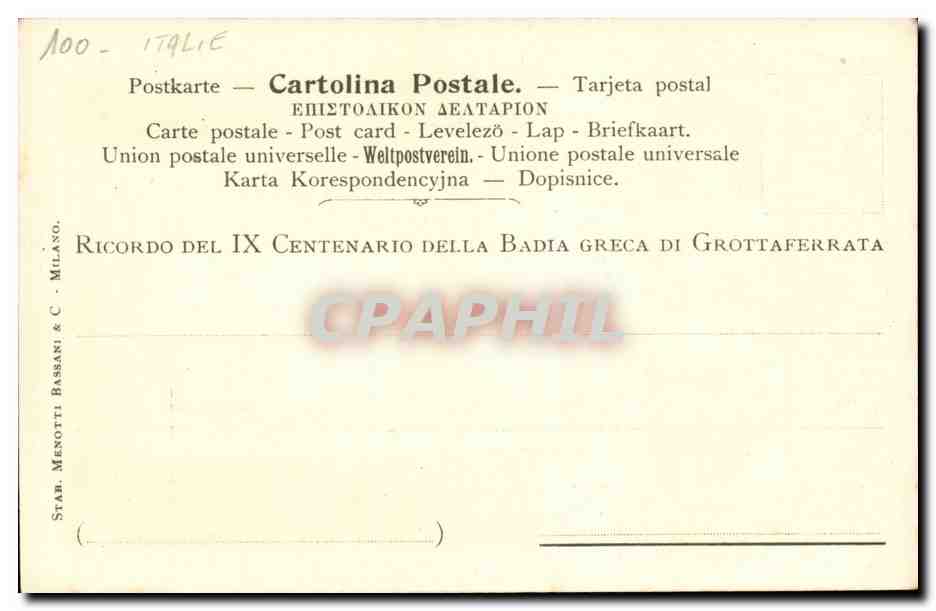 Déposition de la tiare pontificale — Saint Benoît — Éditeur Stab. Menotti Bassani & C. Milan — Reverso