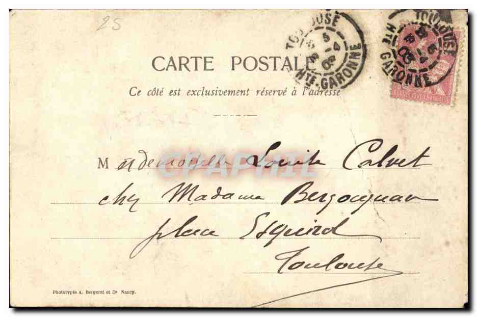 Femme en dentelle — Les Dentelles — Phototypie A. Bergeret & Cie, Nancy — Rückseite
