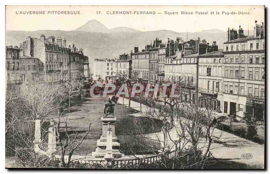 Puy de Dome- Clermont-Ferrand- Square Blaise Pascal et le Puy de Dome--CPA