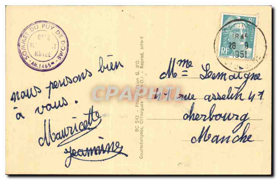 Le Puy de Dôme vu du Puy de Genestoux — L'Auvergne — Gd'O — Rückseite