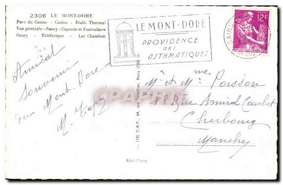 Puy de Dome- Le Mont DoreParc du Casino-Etabl Thermal-Sancy- Capucin et Funiculaire-Teleforique- -CPA — Verso