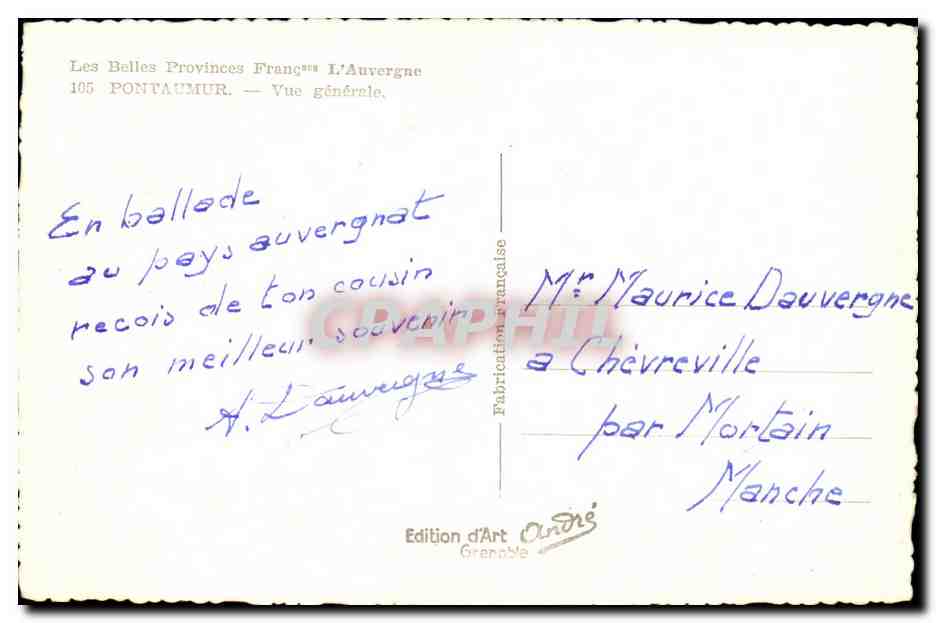 Pontaumur — Vue générale — Édition d'Art André — Reverso