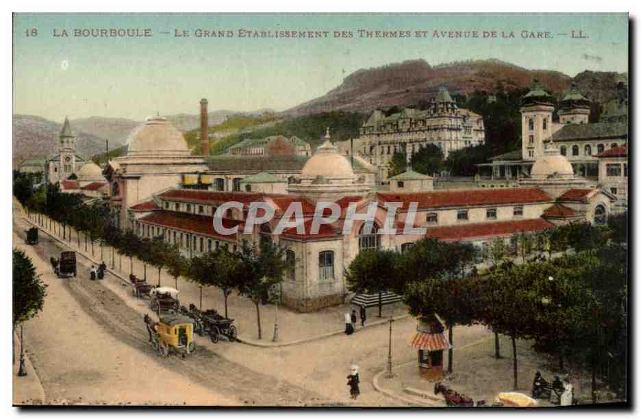 Puy de Dome- La Bourboule- La Grand Etablissement des Thermes et Avenue de la Gare-cheval-CPA