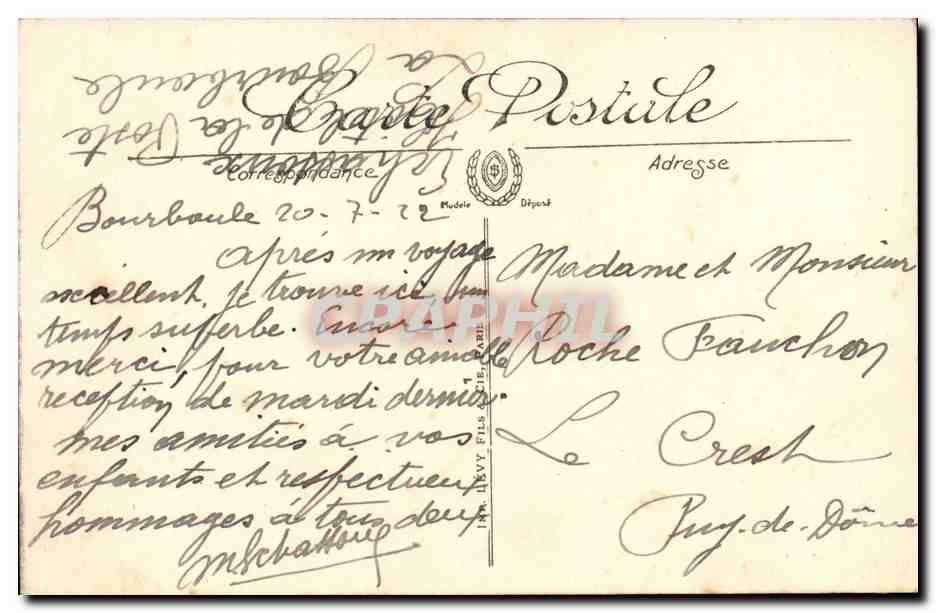 Puy de Dome- La Bourboule- La Grand Etablissement des Thermes et Avenue de la Gare-cheval-CPA — Rückseite