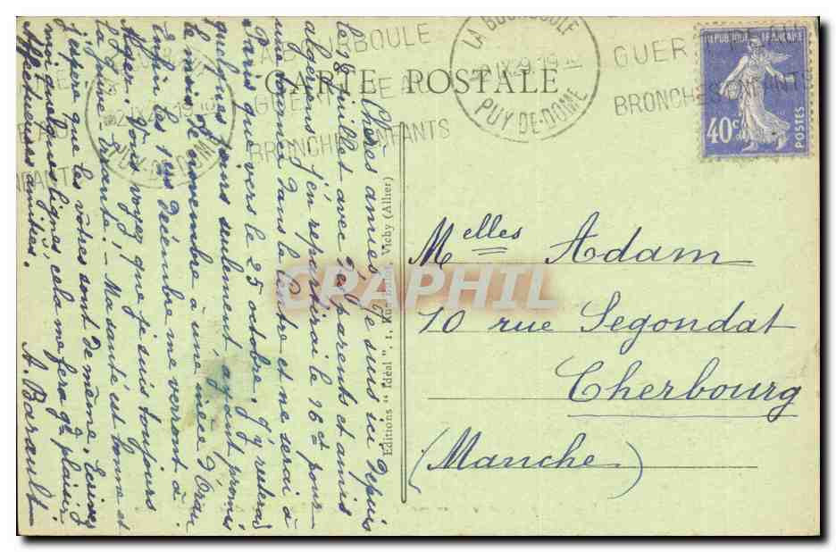 La Bourboule — Aussicht von der Station über das Tal der Dordogne und die Monts-Dore — Splendid Hotel — Verlag Idéal, n° 3069 — Rückseite