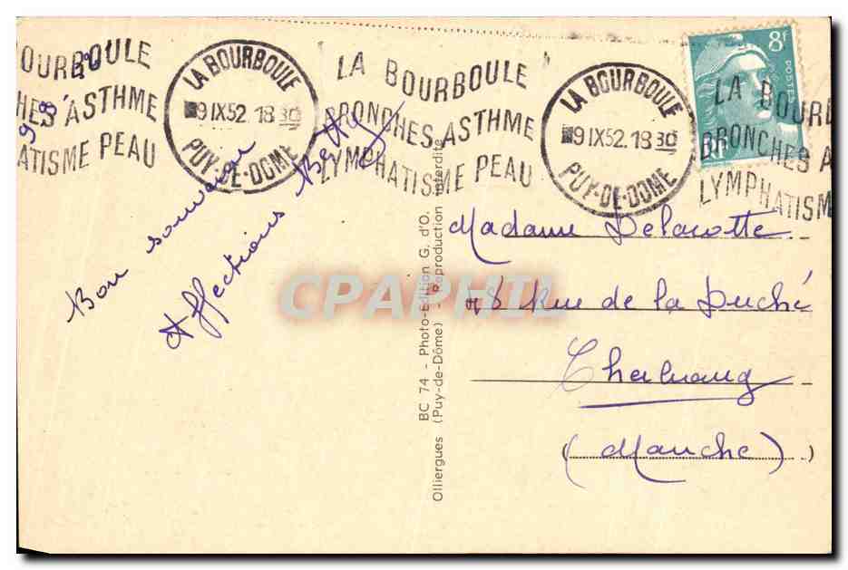La Bourboule — Vue générale — Station thermale et touristique (alt. 852 m.) — G.d'O — Back
