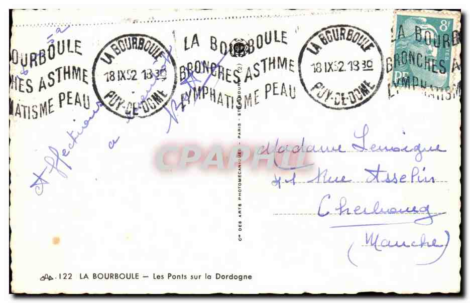 La Bourboule — Les Ponts sur la Dordogne — Cm des Arts Peau — Rückseite