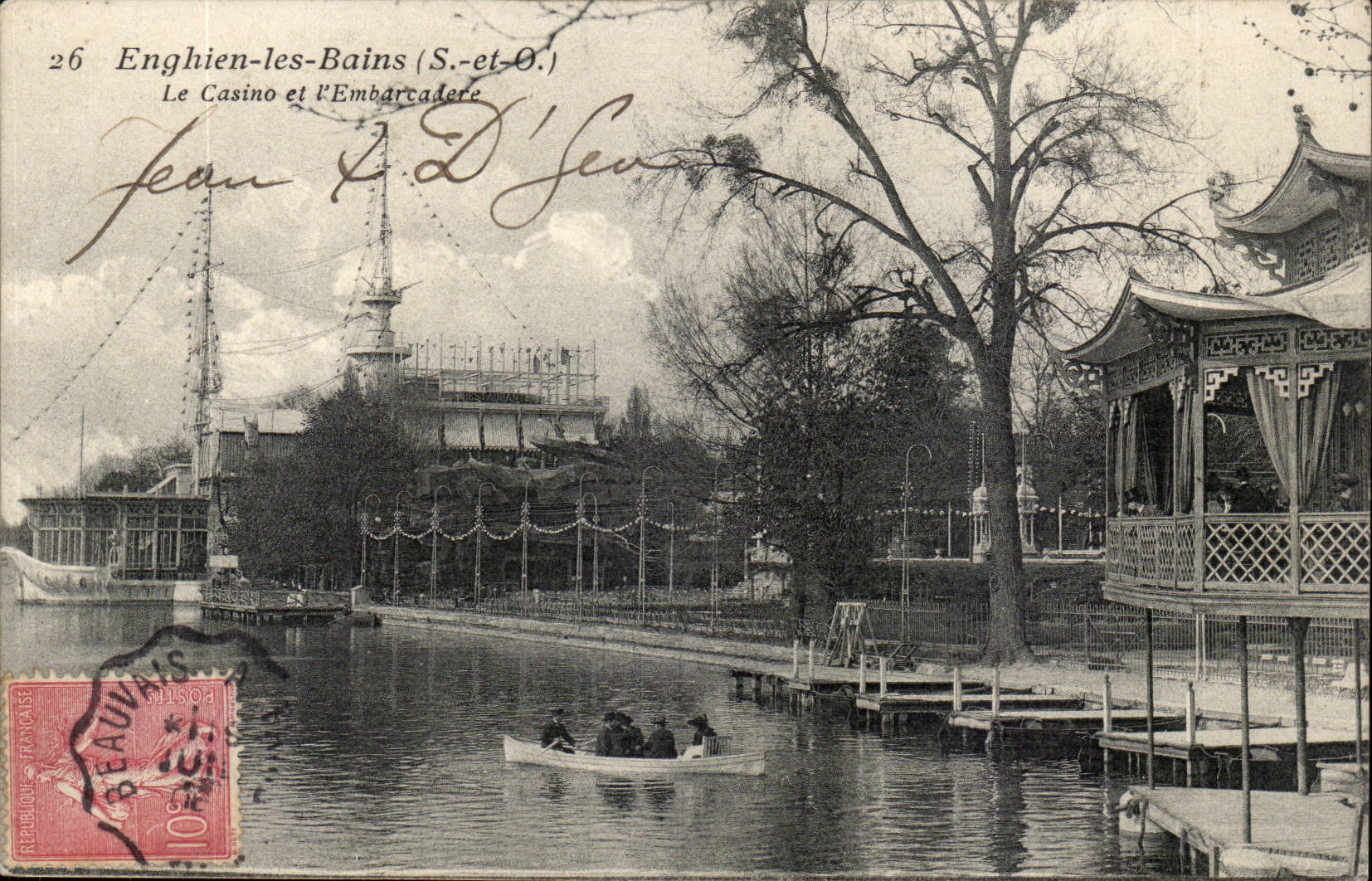 Val-d'Oise- Enghien-les-bains -La Casino et L'Embarcadere-bateau-CPA