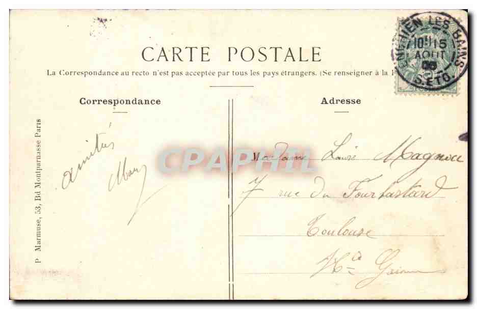 Enghien-les-Bains — Le Casino — Éditeur non identifié, n° de série non visible — Verso