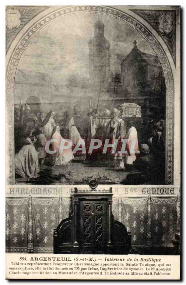 Val D'Oise- Argenteuil-Interieur de la Basilique- Tableau representant L'empereur Charlemagne -CPA