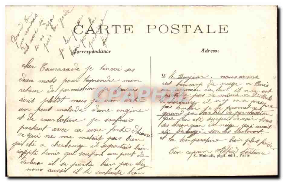 Vincennes — Intérieur du Fort, Exercice de Marche du Bataillon de Chasseneufs — E. Malcuit, phot. édit., Paris — Achterkant
