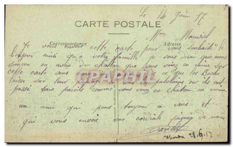 Ruines de l'entrée du Château — COUCY-le-CHATEAU — éditeur Paris — Verso