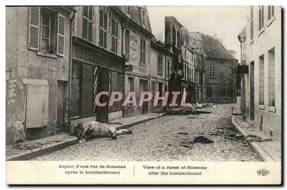 Soissons — rue après bombardement — E. Delezy, imp. 4e-t. 127, Boulevard de Sebastopol, Paris