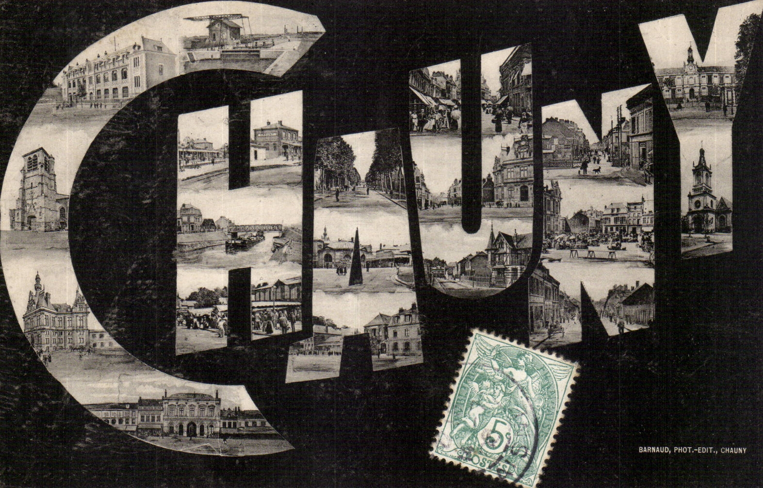Chauvy — vue panoramique avec lettres découpées — Barnaud, Phot.-Edit., Chauny