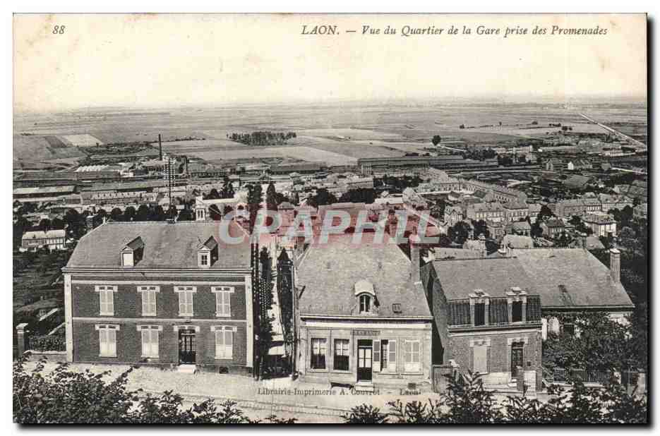 Laon — Vue du Quartier de la Gare prise des Promenades — Librairie-Imprimerie A. Courtois, Laon
