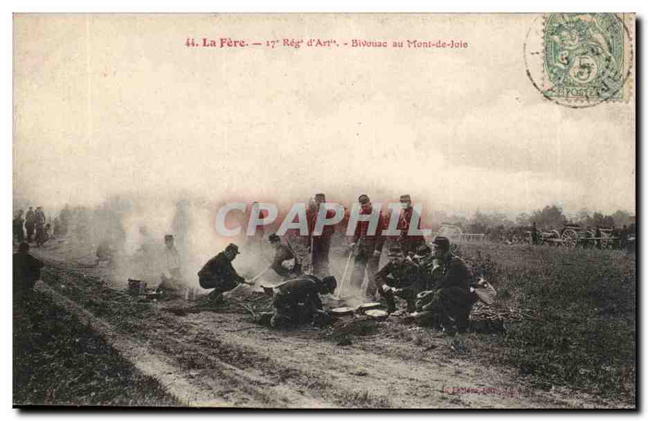 la Fere - 17 Regiment D'Artillerie - Bivouac au Mont de Joie - militaria - cheval - CPA 