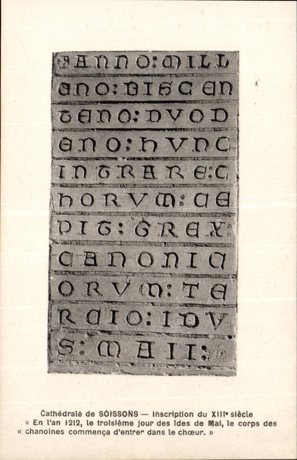 Cathédrale de SOISSONS — Inscription du XIIIe siècle — Éd. B. Nougaret et H. Le Petit à Soissons