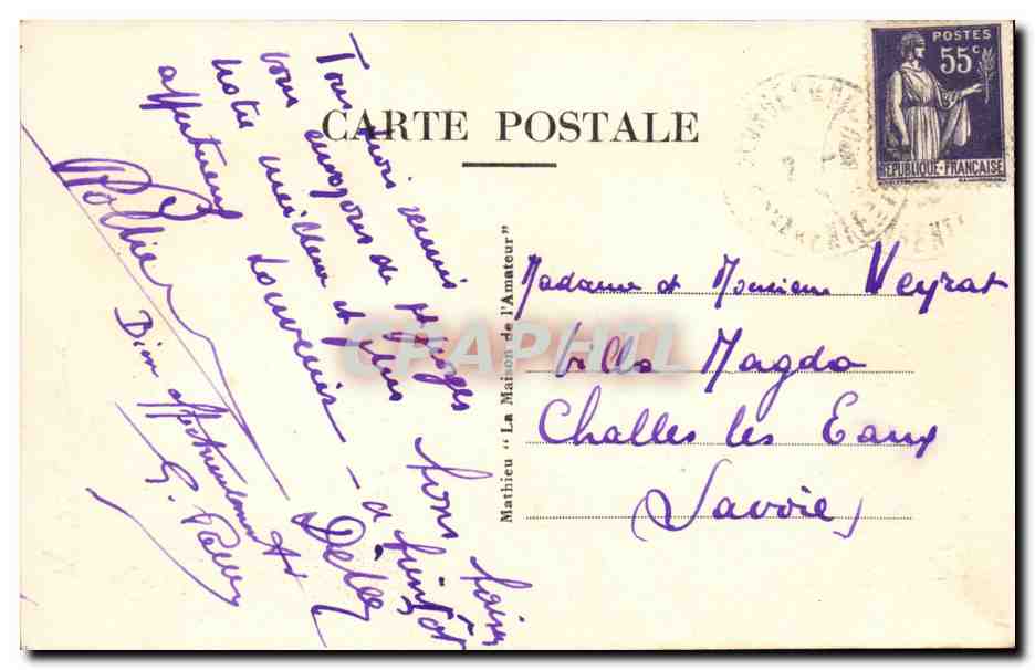 Saint-Georges-de-Diddonne — Rochers de Vallières — Éditeur Mathieu 'La Maison de l'Amateur' — Verso