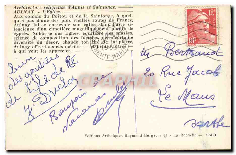 Aulnay CPA L'eglise — Back