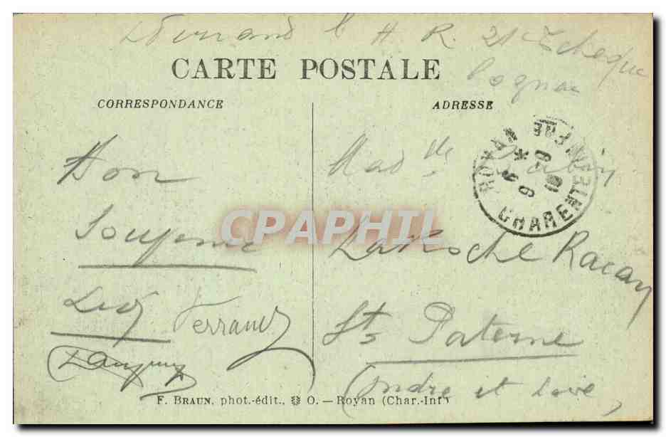 Royan — Le Musoir de la Nouvelle Jetée et le Bateau de Bordeaux — F. Braun phot.édit. O. Royan (Charente-Infré) — Verso