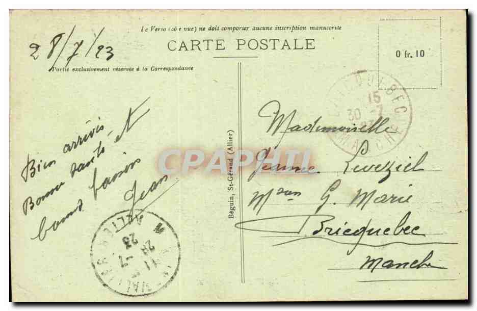 Moulins CPA Place d'allier — Verso