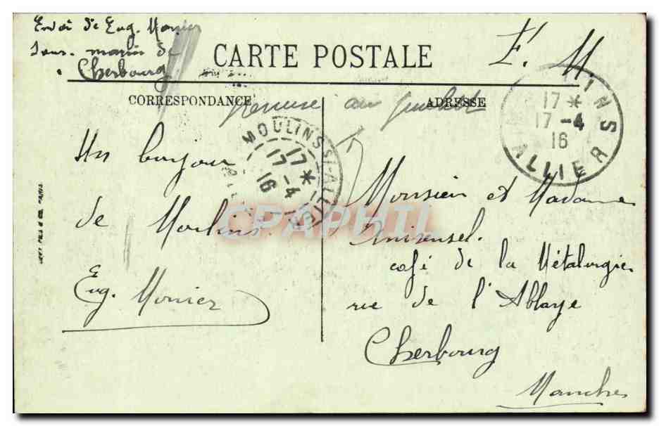 Moulins CPA La place d'Allier — Verso