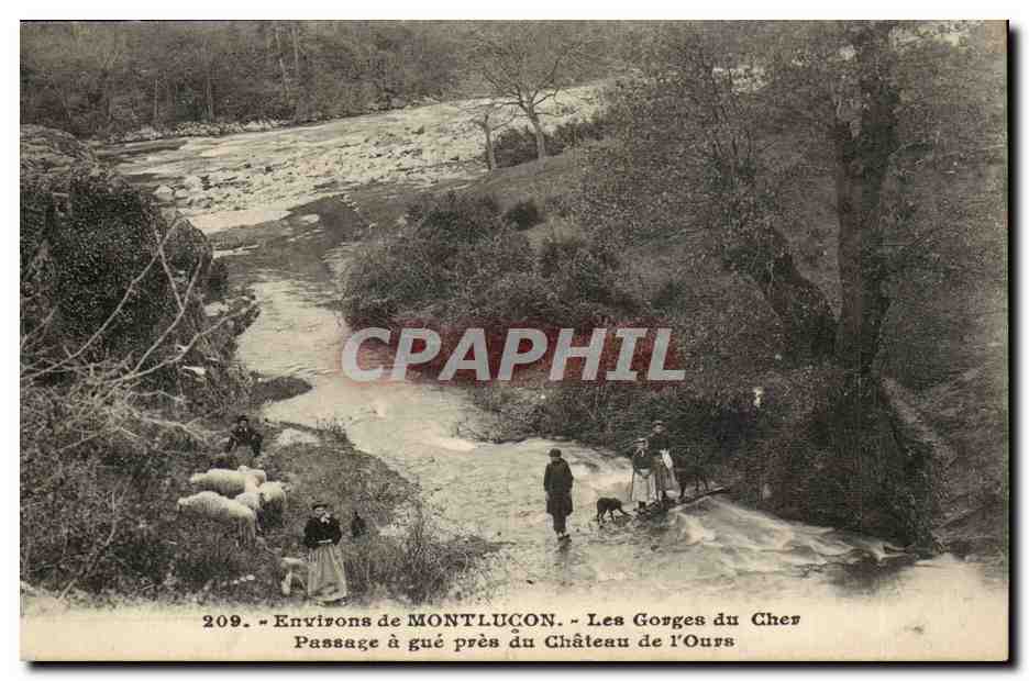 Environs de MONTLUÇON — Les Gorges du Cher, Passage à gué près du Château de l'Ours — G. Chaumont, éditeur, n° 209