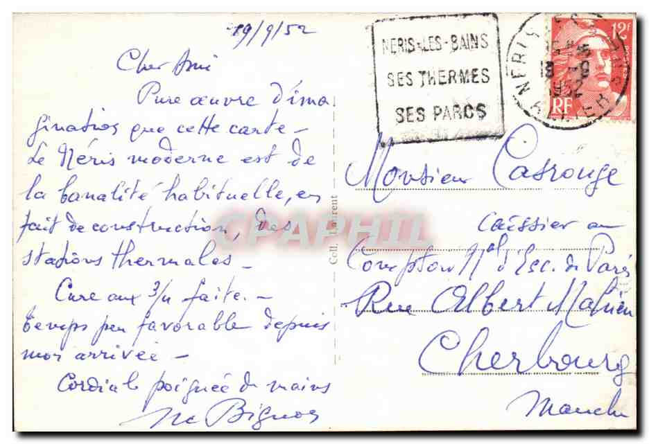 Neris les Bains CPA Neris dans sa splendeur aux temps gallo romains — Verso