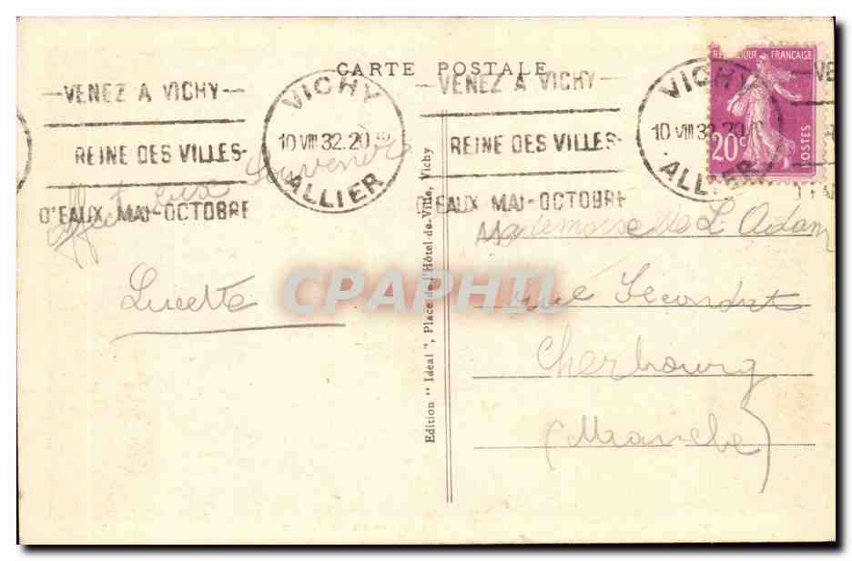 Vichy CPA Le casino vu du chateau — Verso