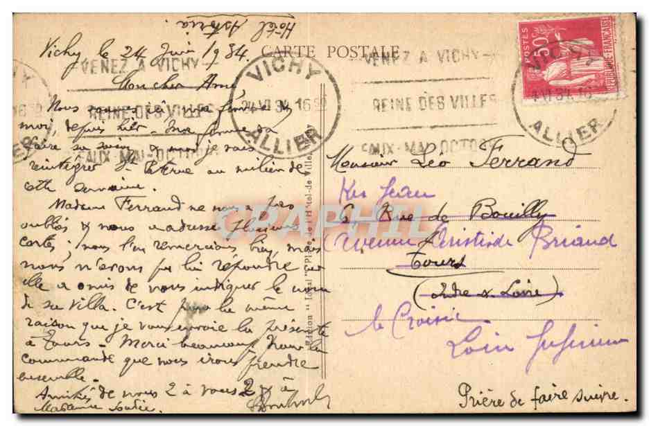 Vichy CPA Palais des sources — Verso