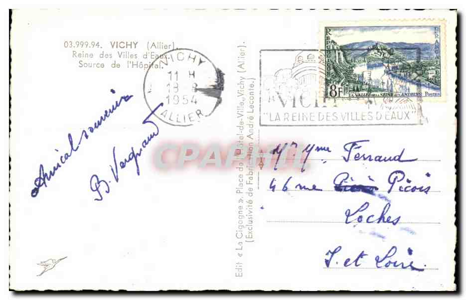vichy CPA Reine des villes d'eau Source de l'hopital — Verso