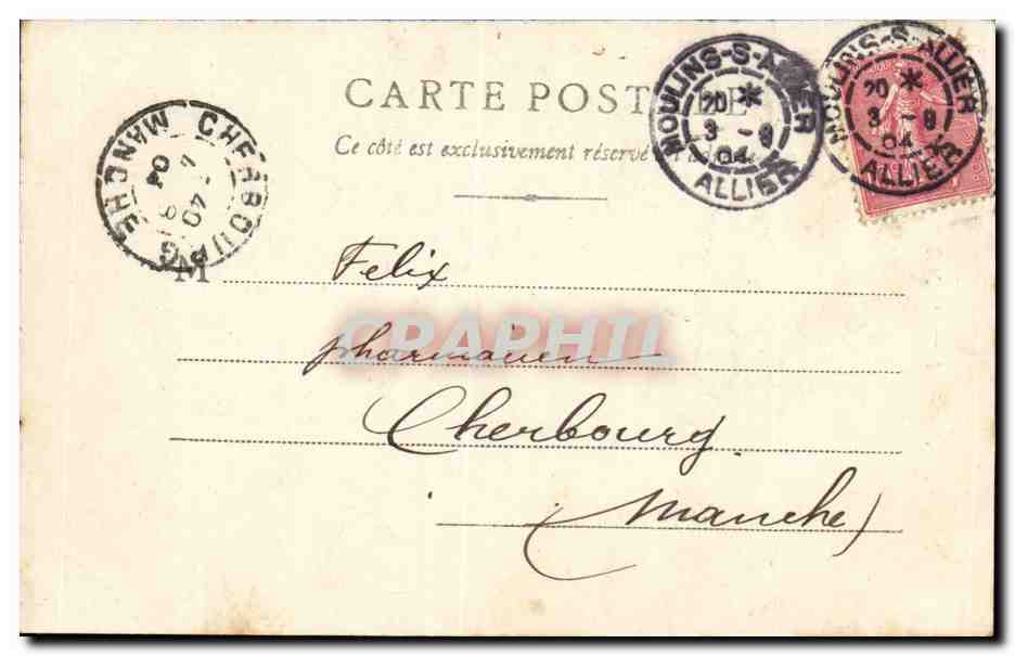 Moulins — Place de l'ancien Palais — B. F. Chalon-s-Sacne, n°46 — Verso