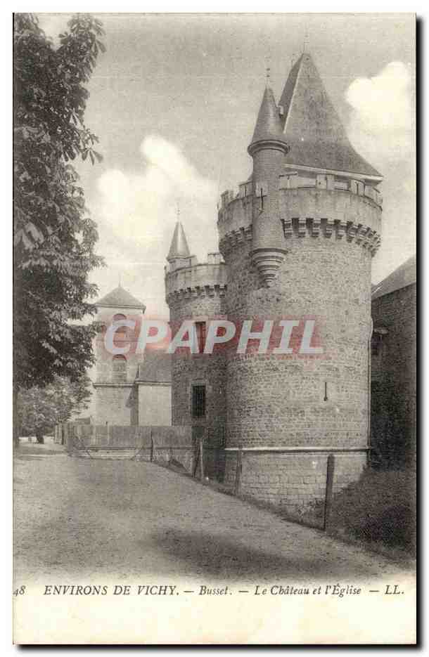 Environs de Vichy CP Busset Le chateau et l'eglise