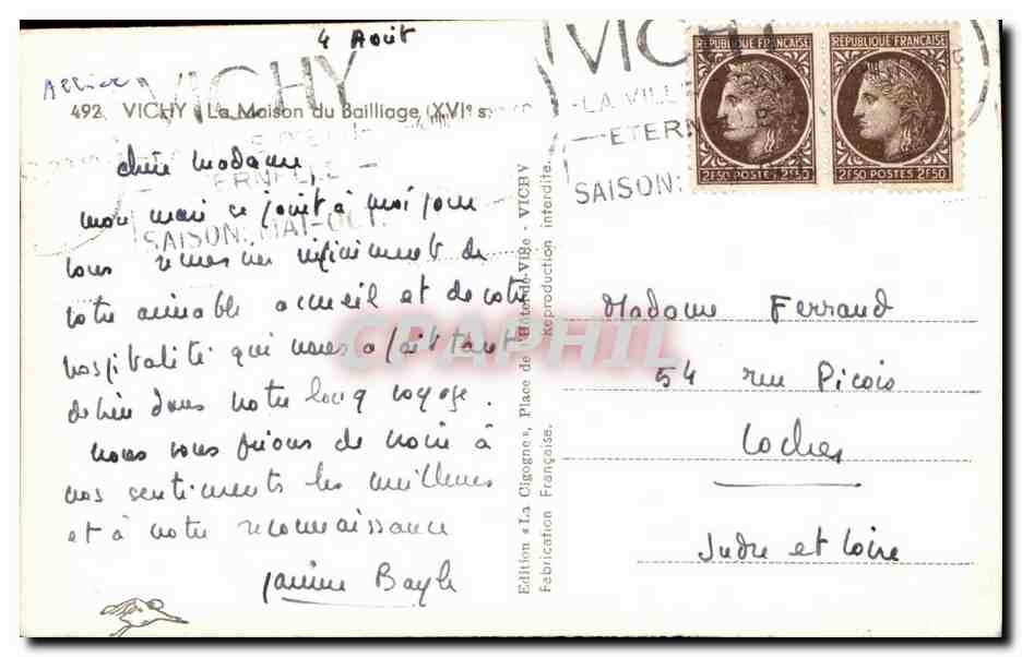 Vichy CPA La maison du bailliage 16eme — Rückseite