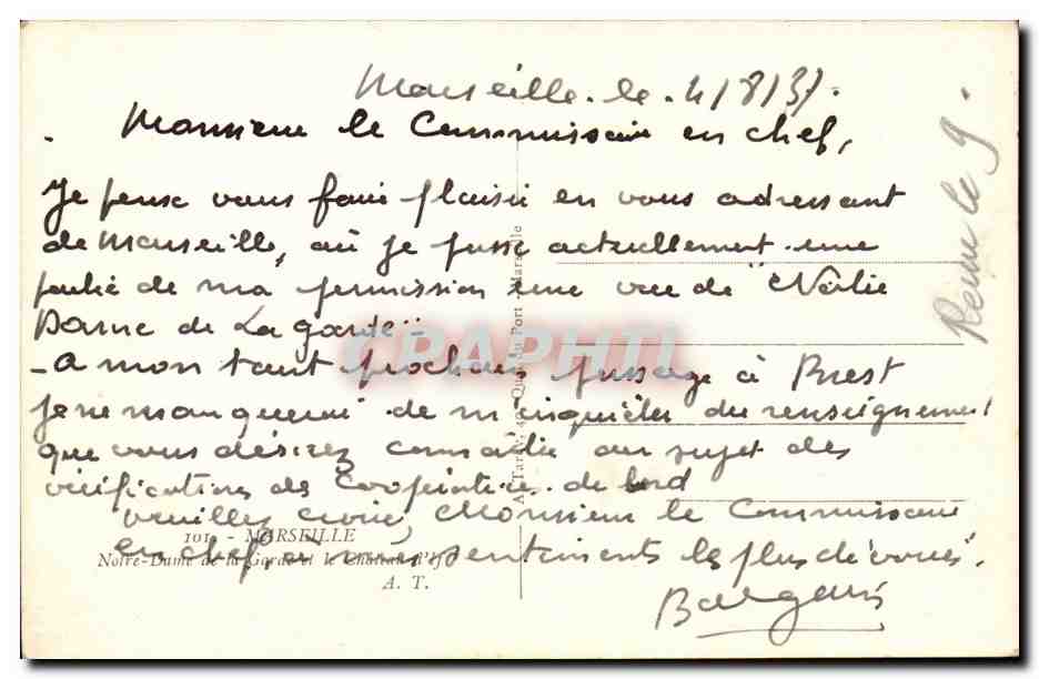 Marseille CPA Notre Dame de la Garde — Verso