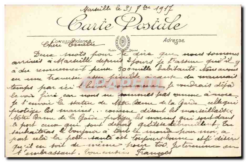 Marseille CPA Notre Dame de la Garde — Verso